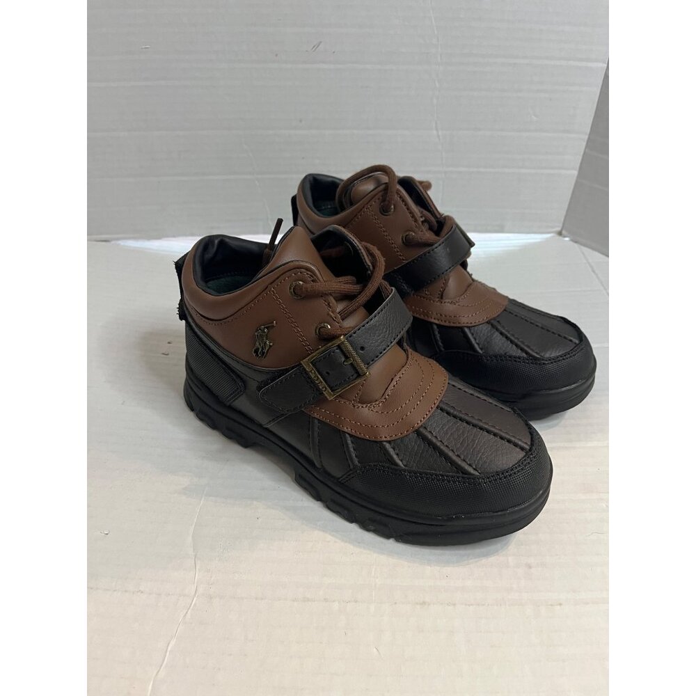 Ralph Lauren Boys 3 Polo Dover Lace-Up buckle Boots  Brown & Black Leather - Picture 7 of 12